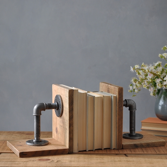 Industrial Wood And Steel Bookends
