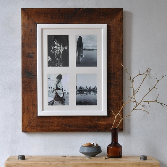 Reclaimed Wooden Four Aperture Photo Frame