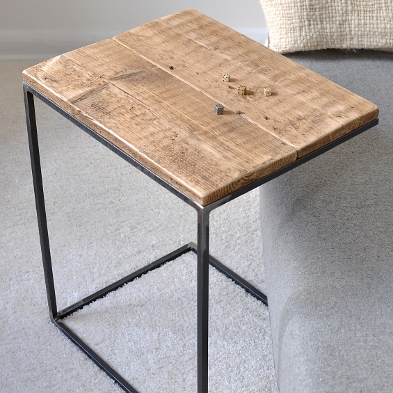 Reclaimed Wood And Steel Side Table