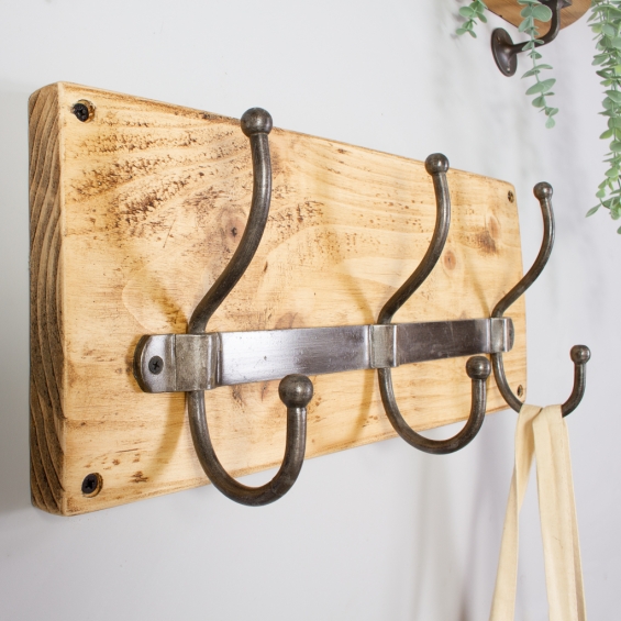 Wooden Coat Rack With Metal Hooks