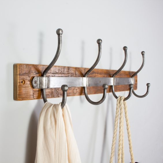Reclaimed Wooden Coat Rack With Metal Hooks