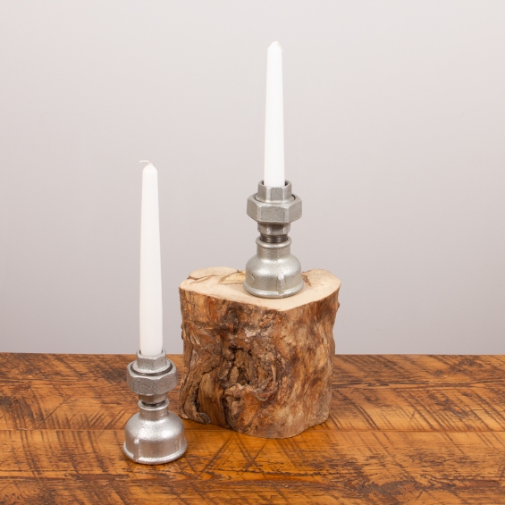 Pair Of Industrial Galvanised Candle Holder