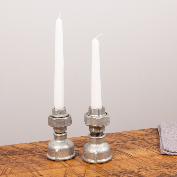 Pair Of Industrial Galvanised Candle Holder
