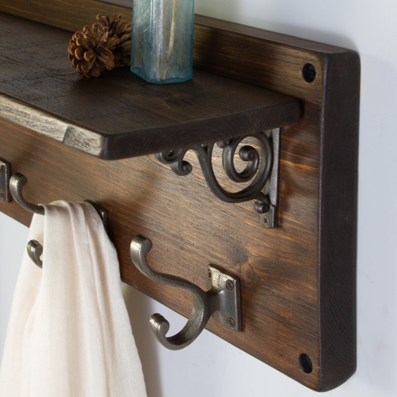 Reclaimed Wood Victorian Coat Hook Shelf