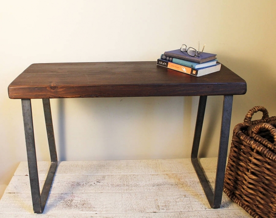  Industrial Flat Steel And Wood Bench